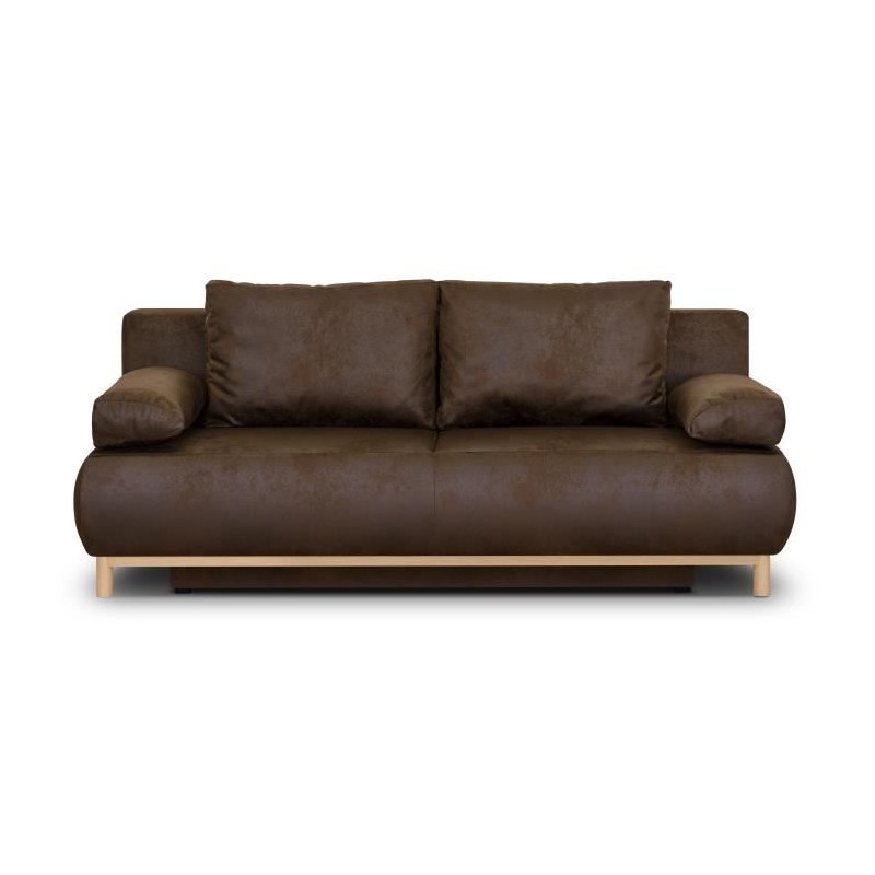 Canapé convertible - 3 places - MIKA - Tissu vintage cuir vieilli Mar Canapé convertible - 3 places - MIKA - Tissu vintage cuir vieilli Mar