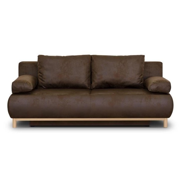 Canapé convertible - 3 places - MIKA - Tissu vintage cuir vieilli Marron foncé - Coffre - 192 x 84 x 93 cm Canapé convertible - 3 places - MIKA - Tissu vintage cuir vieilli Marron foncé - Coffre - 192 x 84 x 93 cm