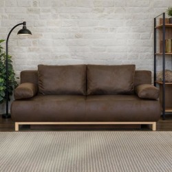 Canapé convertible - 3 places - MIKA - Tissu vintage cuir vieilli Mar