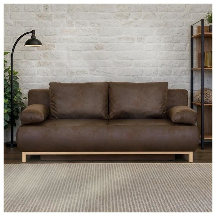 Canapé convertible - 3 places - MIKA - Tissu vintage cuir vieilli Marron foncé - Coffre - 192 x 84 x 93 cm Canapé convertible - 3 places - MIKA - Tissu vintage cuir vieilli Marron foncé - Coffre - 192 x 84 x 93 cm