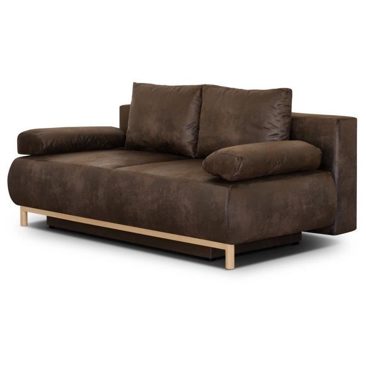 Canapé convertible - 3 places - MIKA - Tissu vintage cuir vieilli Marron foncé - Coffre - 192 x 84 x 93 cm Canapé convertible - 3 places - MIKA - Tissu vintage cuir vieilli Marron foncé - Coffre - 192 x 84 x 93 cm