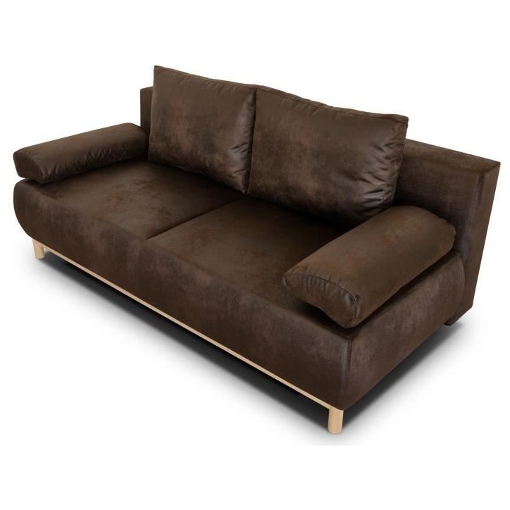 Canapé convertible - 3 places - MIKA - Tissu vintage cuir vieilli Marron foncé - Coffre - 192 x 84 x 93 cm Canapé convertible - 3 places - MIKA - Tissu vintage cuir vieilli Marron foncé - Coffre - 192 x 84 x 93 cm