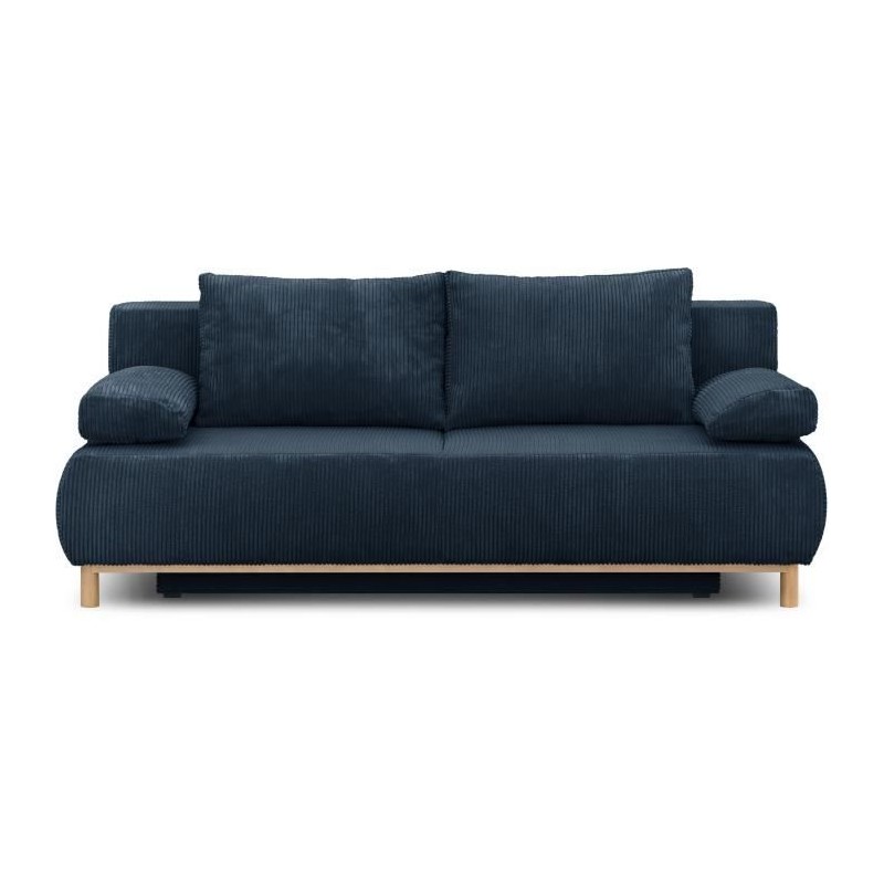 Banquette convertible 3 places MIKA - Velours côtelé bleu foncé - C Banquette convertible 3 places MIKA - Velours côtelé bleu foncé - C