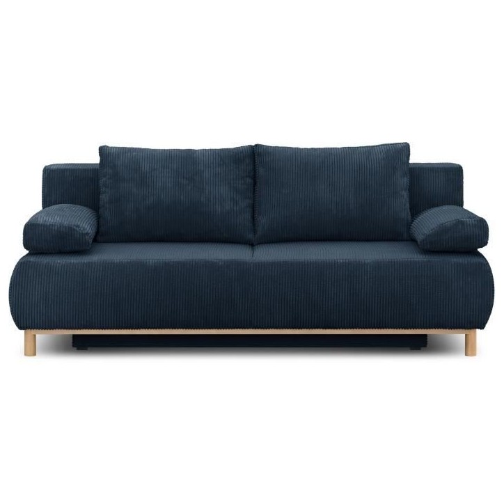 Banquette convertible 3 places MIKA - Velours côtelé bleu foncé - Coffre de rangement - L 192 x H 84 x P 93 cm Banquette convertible 3 places MIKA - Velours côtelé bleu foncé - Coffre de rangement - L 192 x H 84 x P 93 cm