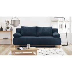 Banquette convertible 3 places MIKA - Velours côtelé bleu foncé - C