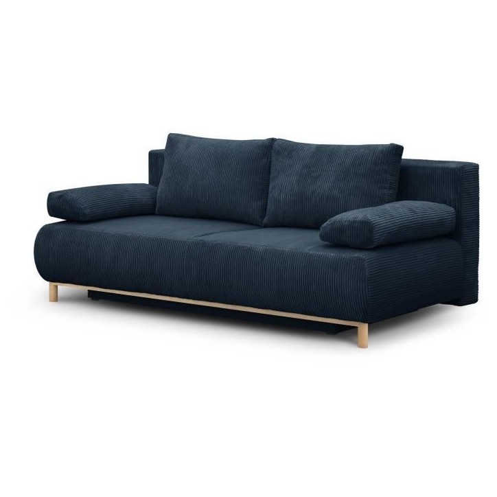Banquette convertible 3 places MIKA - Velours côtelé bleu foncé - Coffre de rangement - L 192 x H 84 x P 93 cm Banquette convertible 3 places MIKA - Velours côtelé bleu foncé - Coffre de rangement - L 192 x H 84 x P 93 cm