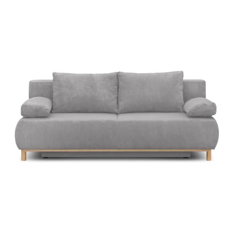 Banquette convertible 3 places MIKA - Velours côtelé gris clair - Co Banquette convertible 3 places MIKA - Velours côtelé gris clair - Co