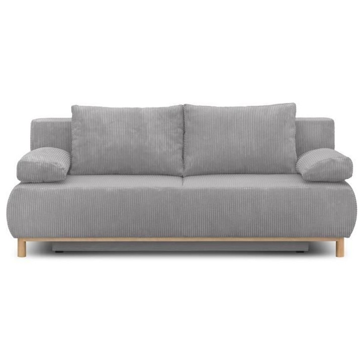 Banquette convertible 3 places MIKA - Velours côtelé gris clair - Coffre de rangement - L 192 x H 84 x P 93 cm Banquette convertible 3 places MIKA - Velours côtelé gris clair - Coffre de rangement - L 192 x H 84 x P 93 cm
