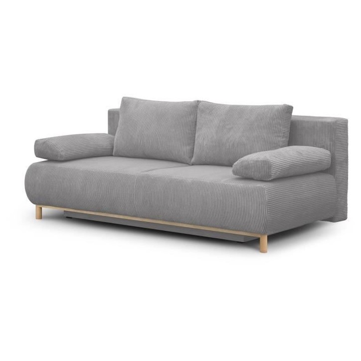Banquette convertible 3 places MIKA - Velours côtelé gris clair - Coffre de rangement - L 192 x H 84 x P 93 cm Banquette convertible 3 places MIKA - Velours côtelé gris clair - Coffre de rangement - L 192 x H 84 x P 93 cm