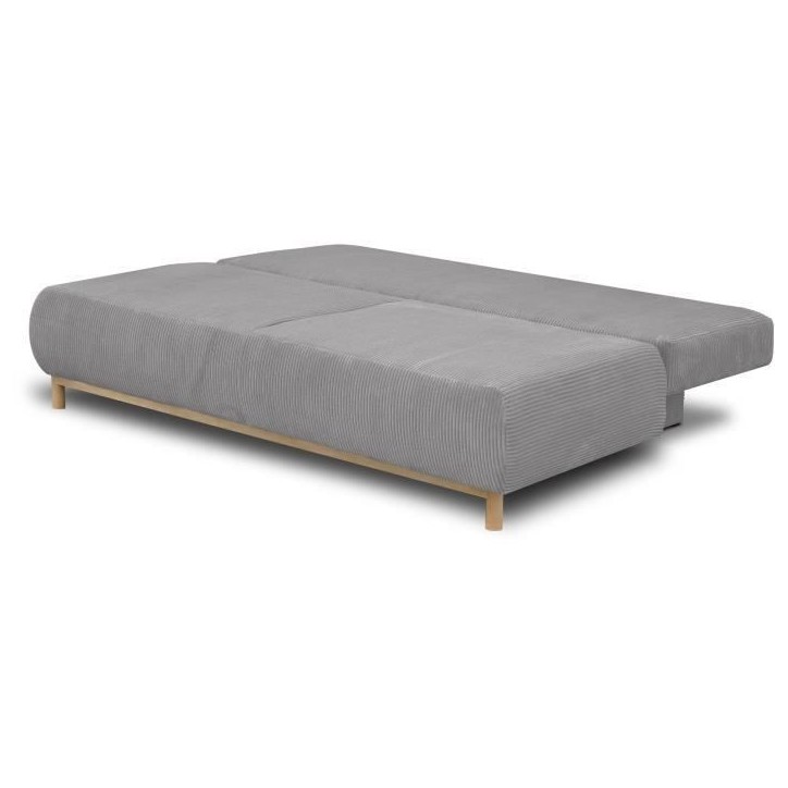 Banquette convertible 3 places MIKA - Velours côtelé gris clair - Coffre de rangement - L 192 x H 84 x P 93 cm Banquette convertible 3 places MIKA - Velours côtelé gris clair - Coffre de rangement - L 192 x H 84 x P 93 cm