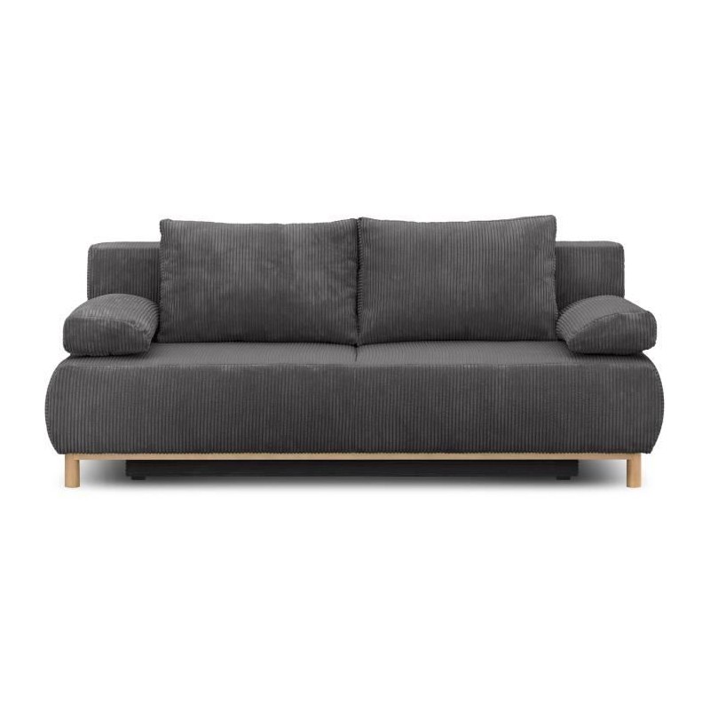 Banquette convertible 3 places MIKA - Velours côtelé gris foncé - C Banquette convertible 3 places MIKA - Velours côtelé gris foncé - C