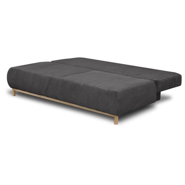 Banquette convertible 3 places MIKA - Velours côtelé gris foncé - Coffre de rangement - L 192 x H 84 x P 93 cm