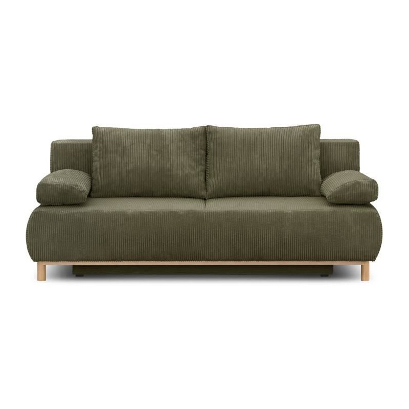 Banquette convertible 3 places MIKA - Velours côtelé vert kaki - Cof Banquette convertible 3 places MIKA - Velours côtelé vert kaki - Cof