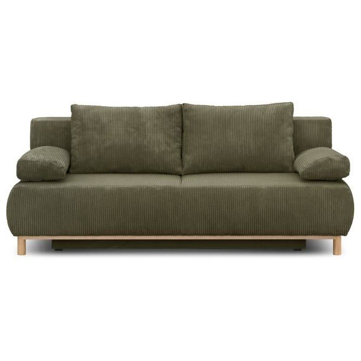 Banquette convertible 3 places MIKA - Velours côtelé vert kaki - Coffre de rangement - L 192 x H 84 x P 93 cm Banquette convertible 3 places MIKA - Velours côtelé vert kaki - Coffre de rangement - L 192 x H 84 x P 93 cm