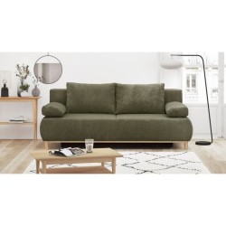 Banquette convertible 3 places MIKA - Velours côtelé vert kaki - Cof