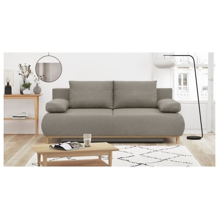 Banquette convertible 3 places MIKA - Tissu beige - Coffre de rangement - L 192 x H 84 x P 93 cm Banquette convertible 3 places MIKA - Tissu beige - Coffre de rangement - L 192 x H 84 x P 93 cm