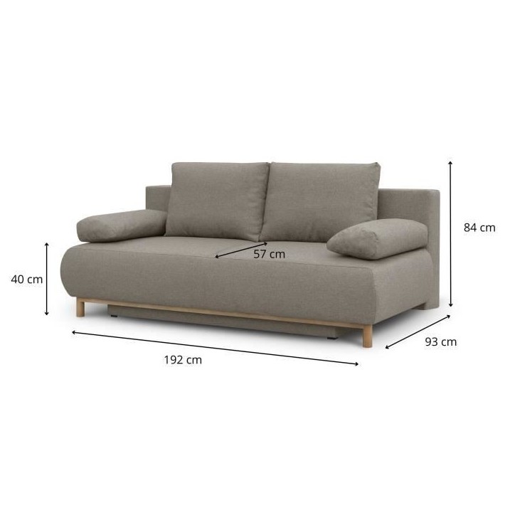 Banquette convertible 3 places MIKA - Tissu beige - Coffre de rangement - L 192 x H 84 x P 93 cm Banquette convertible 3 places MIKA - Tissu beige - Coffre de rangement - L 192 x H 84 x P 93 cm