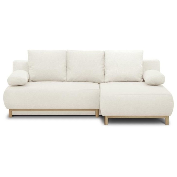 Canapé d'angle droit convertible - 3 places - MIKA - Tissu bouclettes écru - Coffre de rangement - 192 x 84 x 93 cm Canapé d'angle droit convertible - 3 places - MIKA - Tissu bouclettes écru - Coffre de rangement - 192 x 84 x 93 cm