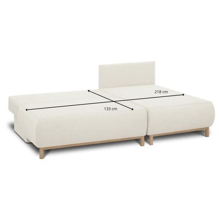 Canapé d'angle droit convertible - 3 places - MIKA - Tissu bouclettes écru - Coffre de rangement - 192 x 84 x 93 cm Canapé d'angle droit convertible - 3 places - MIKA - Tissu bouclettes écru - Coffre de rangement - 192 x 84 x 93 cm