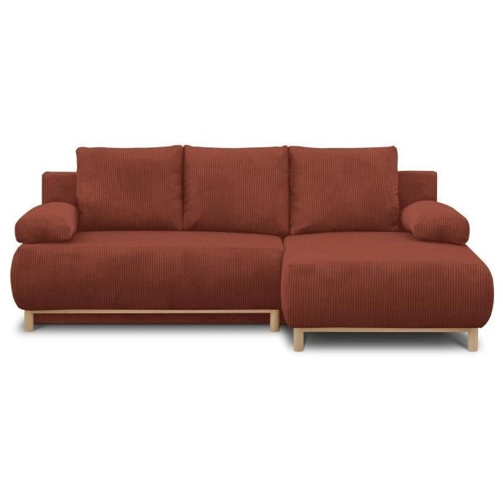 Canapé d'angle droit convertible - 3 places - MIKA - Tissu velours côtelé rouille - Coffre de rangement - 192 x 84 x 93 cm Canapé d'angle droit convertible - 3 places - MIKA - Tissu velours côtelé rouille - Coffre de rangement - 192 x 84 x 93 cm