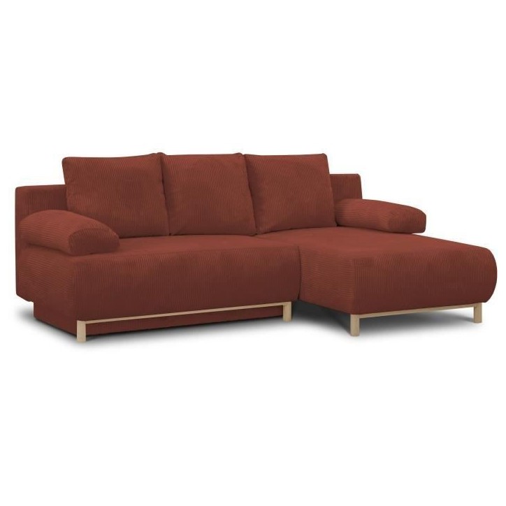 Canapé d'angle droit convertible - 3 places - MIKA - Tissu velours côtelé rouille - Coffre de rangement - 192 x 84 x 93 cm Canapé d'angle droit convertible - 3 places - MIKA - Tissu velours côtelé rouille - Coffre de rangement - 192 x 84 x 93 cm