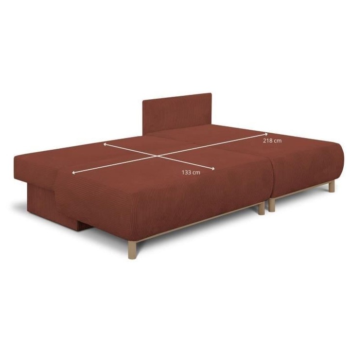 Canapé d'angle droit convertible - 3 places - MIKA - Tissu velours côtelé rouille - Coffre de rangement - 192 x 84 x 93 cm Canapé d'angle droit convertible - 3 places - MIKA - Tissu velours côtelé rouille - Coffre de rangement - 192 x 84 x 93 cm