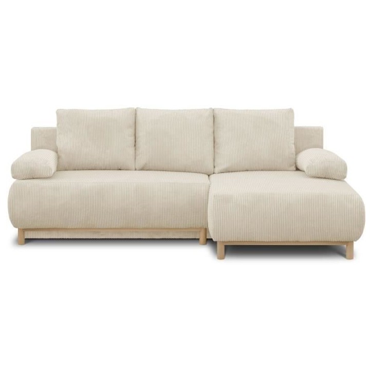 Canapé d'angle droit convertible MIKA 3 places - Velours côtelé beige - Coffre de rangement - L218 x P98/145 x H84 cm Canapé d'angle droit convertible MIKA 3 places - Velours côtelé beige - Coffre de rangement - L218 x P98/145 x H84 cm