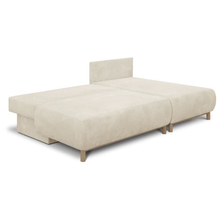 Canapé d'angle droit convertible MIKA 3 places - Velours côtelé beige - Coffre de rangement - L218 x P98/145 x H84 cm Canapé d'angle droit convertible MIKA 3 places - Velours côtelé beige - Coffre de rangement - L218 x P98/145 x H84 cm