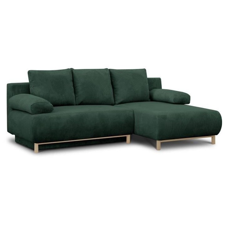 Canapé d'angle droite convertible - 3 places - MIKA - Tissu velours côtelé vert foncé - Coffre de rangement - 192 x 84 x 93 Canapé d'angle droite convertible - 3 places - MIKA - Tissu velours côtelé vert foncé - Coffre de rangement - 192 x 84 x 93