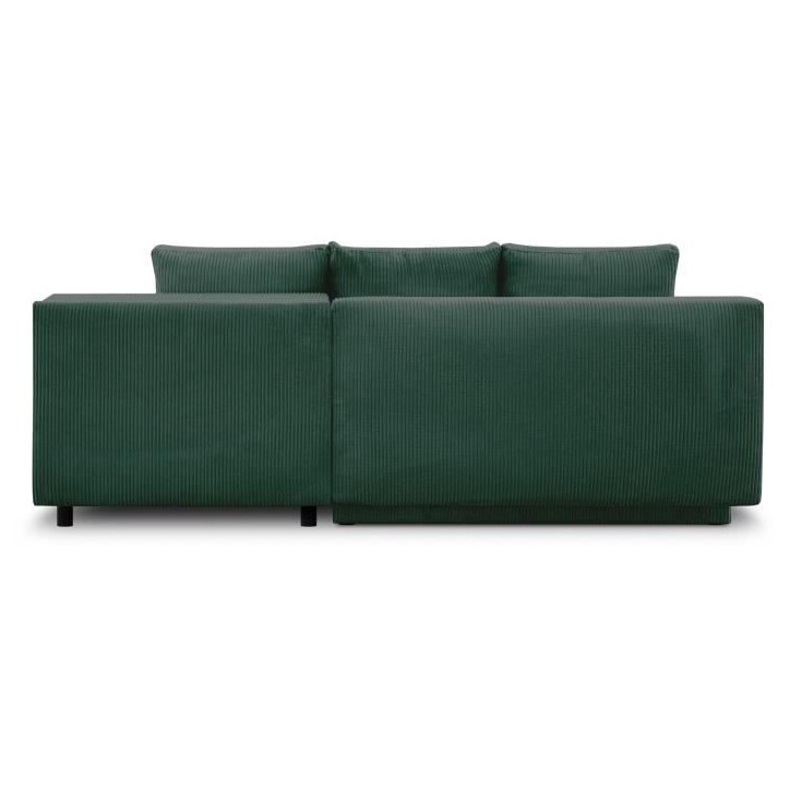 Canapé d'angle droite convertible - 3 places - MIKA - Tissu velours côtelé vert foncé - Coffre de rangement - 192 x 84 x 93 Canapé d'angle droite convertible - 3 places - MIKA - Tissu velours côtelé vert foncé - Coffre de rangement - 192 x 84 x 93