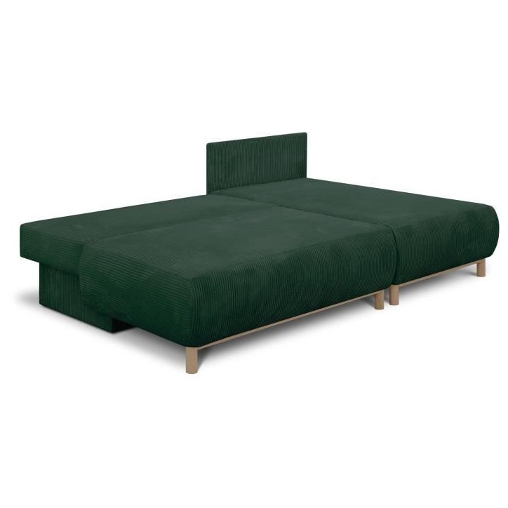 Canapé d'angle droite convertible - 3 places - MIKA - Tissu velours côtelé vert foncé - Coffre de rangement - 192 x 84 x 93 Canapé d'angle droite convertible - 3 places - MIKA - Tissu velours côtelé vert foncé - Coffre de rangement - 192 x 84 x 93