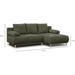 Canapé d'angle droit convertible - 3 places - MIKA - Tissu velours c