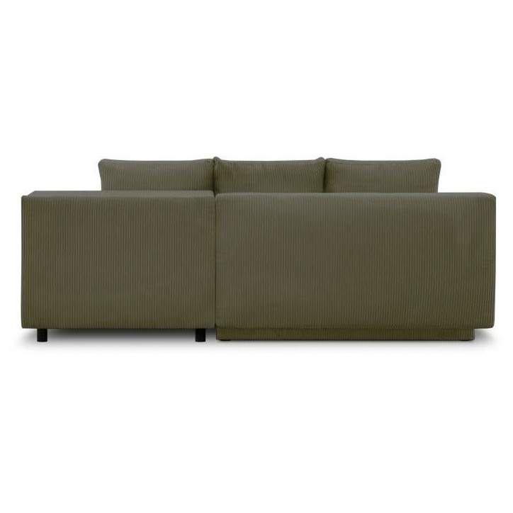 Canapé d'angle droit convertible - 3 places - MIKA - Tissu velours côtelé vert kaki - Coffre de rangement - 192 x 84 x 93 cm