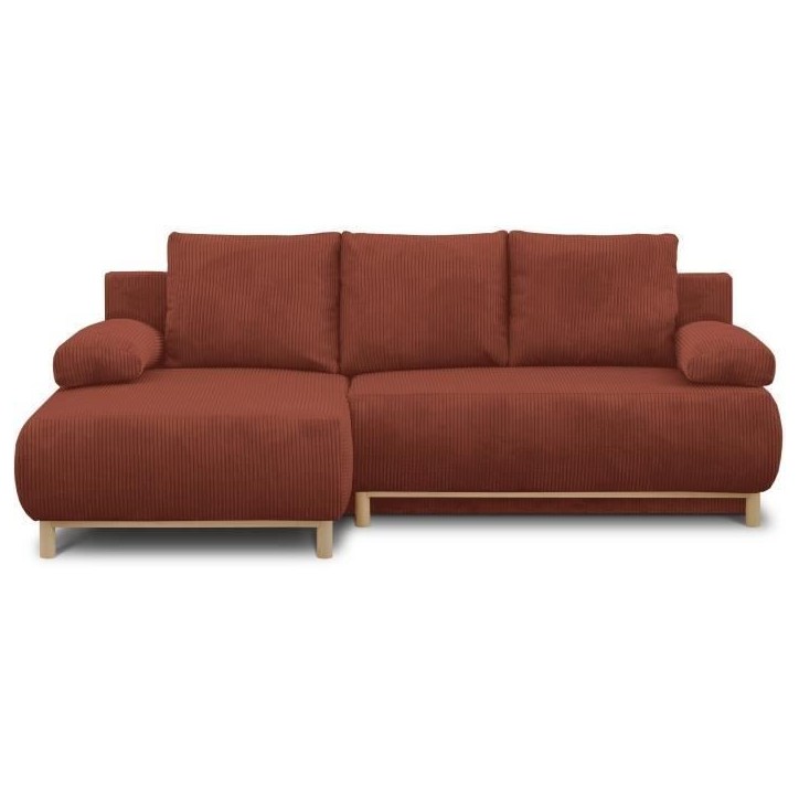 Canapé d'angle gauche convertible - 3 places - MIKA - Tissu velours côtelé rouille - Coffre de rangement - 192 x 84 x 93 cm