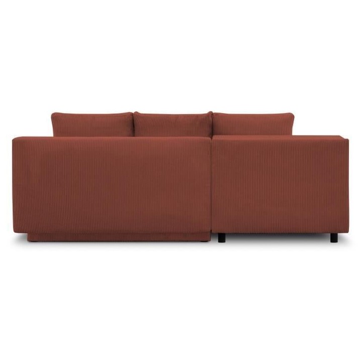 Canapé d'angle gauche convertible - 3 places - MIKA - Tissu velours côtelé rouille - Coffre de rangement - 192 x 84 x 93 cm