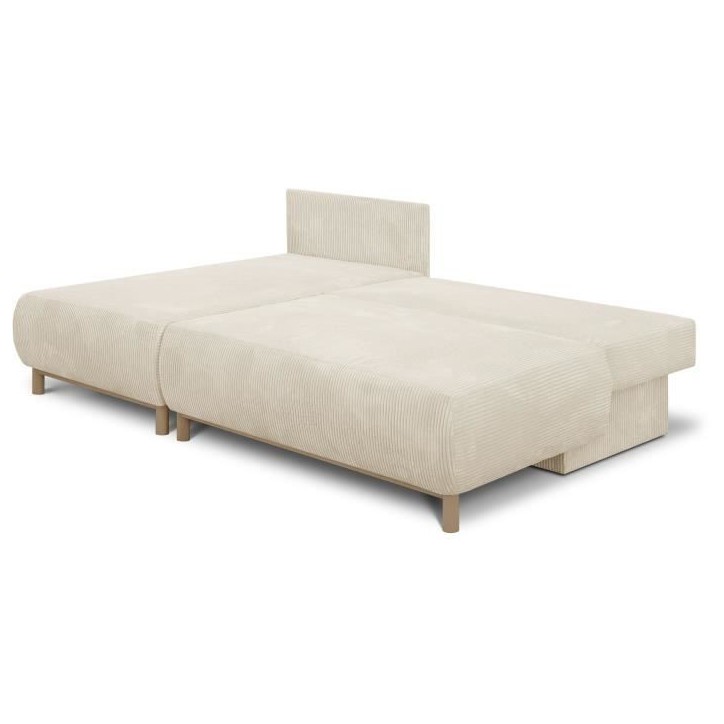 Canapé d'angle gauche convertible MIKA 3 places - Velours côtelé beige - Coffre de rangement - L218 x P98/145 x H84 cm Canapé d'angle gauche convertible MIKA 3 places - Velours côtelé beige - Coffre de rangement - L218 x P98/145 x H84 cm