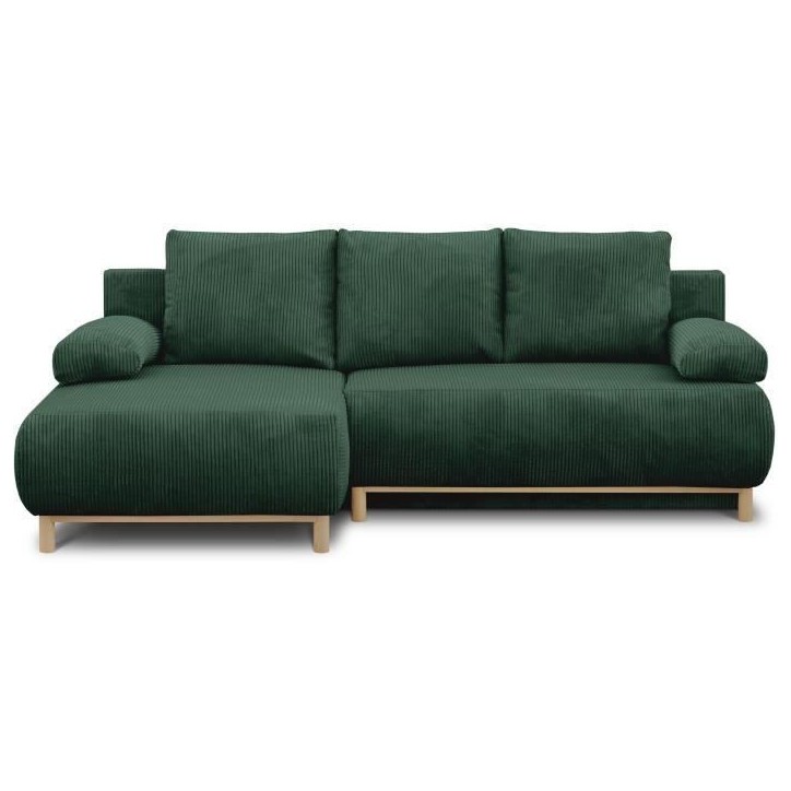 Canapé d'angle gauche convertible - 3 places - MIKA - Tissu velours côtelé vert foncé - Coffre de rangement - 192 x 84 x 93 Canapé d'angle gauche convertible - 3 places - MIKA - Tissu velours côtelé vert foncé - Coffre de rangement - 192 x 84 x 93