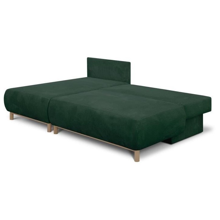 Canapé d'angle gauche convertible - 3 places - MIKA - Tissu velours côtelé vert foncé - Coffre de rangement - 192 x 84 x 93 Canapé d'angle gauche convertible - 3 places - MIKA - Tissu velours côtelé vert foncé - Coffre de rangement - 192 x 84 x 93