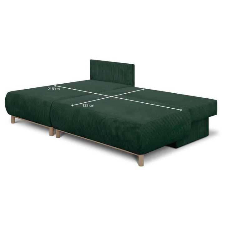 Canapé d'angle gauche convertible - 3 places - MIKA - Tissu velours côtelé vert foncé - Coffre de rangement - 192 x 84 x 93 Canapé d'angle gauche convertible - 3 places - MIKA - Tissu velours côtelé vert foncé - Coffre de rangement - 192 x 84 x 93