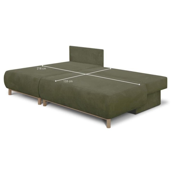 Canapé d'angle gauche convertible - 3 places - MIKA - Tissu velours côtelé vert kaki - Coffre de rangement - 192 x 84 x 93 cm