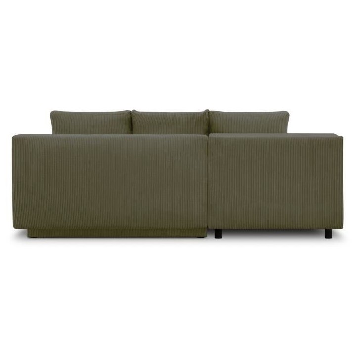 Canapé d'angle gauche convertible - 3 places - MIKA - Tissu velours côtelé vert kaki - Coffre de rangement - 192 x 84 x 93 cm