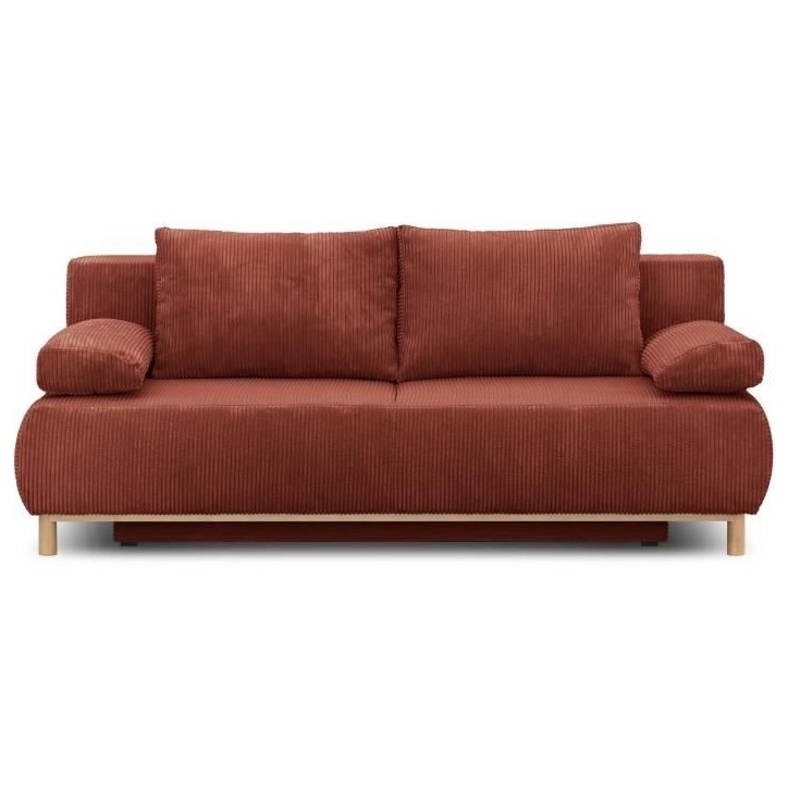 Banquette convertible 3 places MIKA - Velours côtelé Terracotta - Coffre de rangement - L 192 x H 84 x P 93 cm Banquette convertible 3 places MIKA - Velours côtelé Terracotta - Coffre de rangement - L 192 x H 84 x P 93 cm