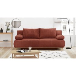 Banquette convertible 3 places MIKA - Velours côtelé Terracotta - Co