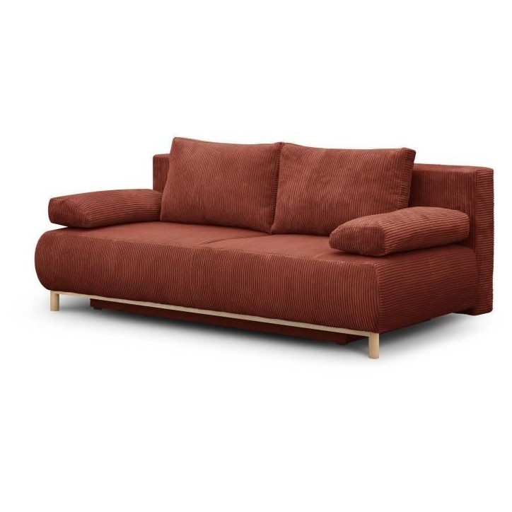 Banquette convertible 3 places MIKA - Velours côtelé Terracotta - Coffre de rangement - L 192 x H 84 x P 93 cm Banquette convertible 3 places MIKA - Velours côtelé Terracotta - Coffre de rangement - L 192 x H 84 x P 93 cm