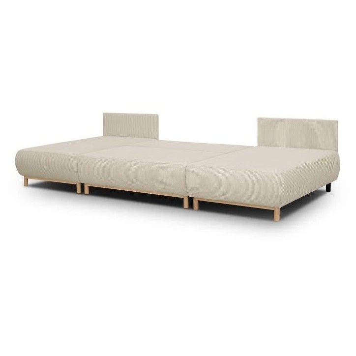 Canapé panoramique convertible - 6 places - MIKA - Velours côtelé Beige - Coffre de rangement - 313 x 84 x 145 cm Canapé panoramique convertible - 6 places - MIKA - Velours côtelé Beige - Coffre de rangement - 313 x 84 x 145 cm