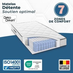 Matelas 90 x 190 cm - Hauteur 27 cm - 380 ressorts ensachés - 7 zones