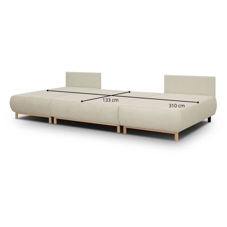 Canapé panoramique convertible - 6 places - MIKA - Velours côtelé Beige - Coffre de rangement - 313 x 84 x 145 cm Canapé panoramique convertible - 6 places - MIKA - Velours côtelé Beige - Coffre de rangement - 313 x 84 x 145 cm