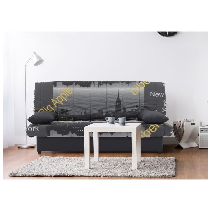 Banquette clic clac 3 places - Motif New York jaune - Style Contemporain - L 190 x P92 cm - MILA Banquette clic clac 3 places - Motif New York jaune - Style Contemporain - L 190 x P92 cm - MILA
