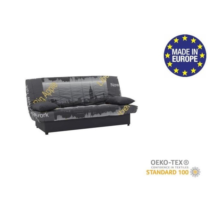 Banquette clic clac 3 places - Motif New York jaune - Style Contemporain - L 190 x P92 cm - MILA Banquette clic clac 3 places - Motif New York jaune - Style Contemporain - L 190 x P92 cm - MILA