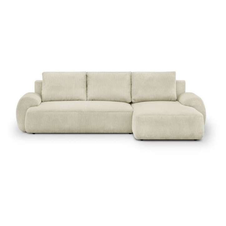Canapé d'angle droit convertible 4/5 places MILO - Velours côtelés beige - Coffre de rangement - L 264 x H 84 x P 99/145 cm Canapé d'angle droit convertible 4/5 places MILO - Velours côtelés beige - Coffre de rangement - L 264 x H 84 x P 99/145 cm